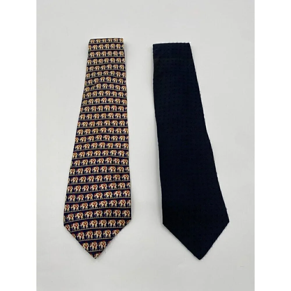 Giorgio Armani Ties for Men Set of 2 Plain and Printed Navy Blue